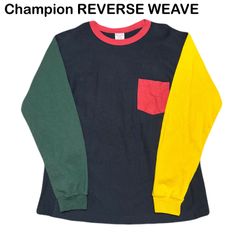 Champion チャンピオン REVERSE WEAVE リバースウィーブ カラーブロック マルチカラー クレイジーパターン ポケットTシャツ スウェット 長袖Tシャツ Mサイズ