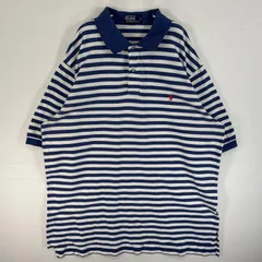 古着 90's/90年代 ポロバイラルフローレン Polo by Ralph Lauren 鹿の子 半袖 ポロシャツ ロゴ 刺繍 2ボタン 大きいサイズ 2XLT  ブルー系 ボーダー メンズ