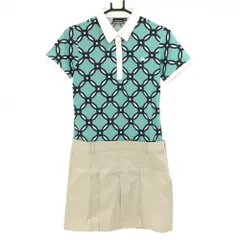 【新品】カッパ 半袖ポロワンピース グリーン×ベージュ 上部総柄 切替 吸水速乾 UVカット レディース M ゴルフウェア Kappa