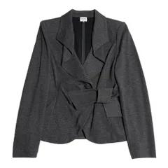 MADE IN ITALY製 ARMANI COLLEZIONI リボンデザインヘリンボーン柄ニットジャケット チャコールグレー 42サイズ