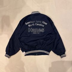 90s 00s　hanes　スタジャン　ナイロンジャケット　プリント　短丈　【J-36】