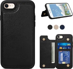 【T01】iPhone7/8 SE2/SE3対応背面手帳型レザーケース(黒)