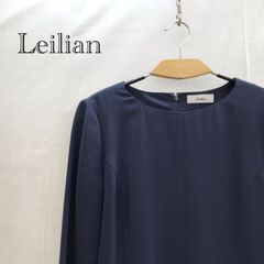 Leilian レリアン 膝丈 さらさら とろみ ワンピース Aライン フレア ネイビー 11 SIZE
