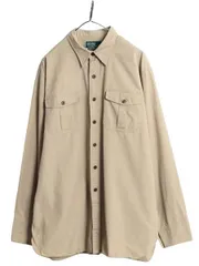 【お得なクーポン配布中!】 90s ポロ ラルフローレン 長袖 ワーク シャツ メンズ XL 古着 90年代 ポケット付き 無地 チノ ポニー無し 大きいサイズ マチ付き ベージュ