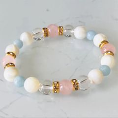 N4. ローズクォーツ☆マザーオブパール☆アクアマリン☆水晶☆パワーストーンブレスレット