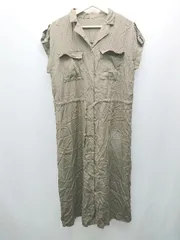 ◇ NATURAL BEAUTY BASIC フロントボタン胸ポケット カジュアル 半袖 ロング丈 ワンピース サイズM カーキ レディース E  【1308290026731】
