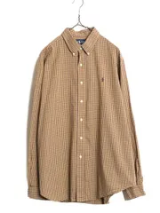 【お得なクーポン配布中!】 90s ラルフローレン ギンガム チェック 長袖 ボタンダウン シャツ メンズ XL 古着 90年代 オールド ポロ コットン ワンポイント 長袖シャツ
