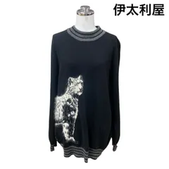 ◆ イタリヤ 伊太利屋 セーター ニット トップス 長袖 ラグランスリーブ 黒 グレー 白 カシミア 9 M レディース H5X046