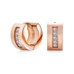 チャンネル セット キュービック ジルコニア CZ ワイド ファッション K ポップ フープ ハギー ピアス メンズ レディース ローズ ゴールド スティール ステンレススチール