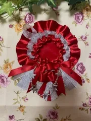 ダブルリボン ロゼット 缶バッジ 赤