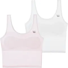 FARFADET 胸二重 ハーフトップ タンクトップ インナー ガールズ ジュニア 肌着 下着 女の子 ミドル丈 カップなし ピンク 白 2枚組 キッズ キャミソール(白＋ピンク,  L)