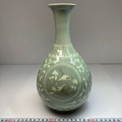 高麗青磁 趙京 梅瓶 象嵌 雲鶴文 一光 韓国 37cm 花瓶 美品 伝統工芸