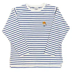 水森亜土 刺繍ボーダーロングTシャツ ボウシ ホワイト×ブルー 長袖 アパレルのサムネイル