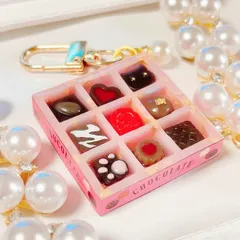 バレンタインチョコレート◆ピンク シャカシャカキーホルダー シェイカーレジン フェイクスイーツ BOX ボックス ミニチュア ねこ 猫 アニマル 名入れ イニシャル プレゼント 推し活 ハートシェイカー チャーム しぇりるのシェイカー