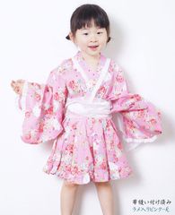 キッズ 子供 レディース-甚平 キティ レース付き ラメ 兵児帯縫い付け付き　100/110/120サイズ お祭り パジャマ　ハローキティ ラメ入りピンクK