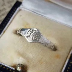 アンティーク STERLING シルバー シグネットリング イニシャル ヘキサゴン