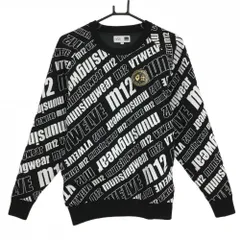 【超美品】マンシングウェア×V12 セーター 黒×白 斜めロゴ総柄 防風裏地付  メンズ S ゴルフウェア Munsingwear