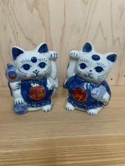 開運　招き猫　陶器製　置物　2点セット　小サイズ