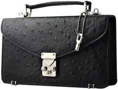 《期間限定SALE》《送料無料＆税込価格》《新品未使用》《数量限定》《特別価格》United HOMME -President-！牛革！オーストリッチ型押し！背面財布機能付き！ショルダーストラップ付属！男女兼用！ミニセカンドバッグ　UHP-2114　ブラック