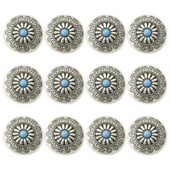 【迅速発送】コンチョ ボタン 12個セット ターコイズ 30mm メタルボタン 足つき デージー柄 レザークラフト アクセサリー 手芸 (タイプB)