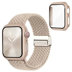 【新品】 コンパチブル Apple Watch バンド ナイロン 編み込み 伸縮性 アップルウォッチ バンド マグネット 磁気 保護カバー付き互換用のApple Watch ベルトとケース 一体型 耐衝撃 全面保護 Series 10 9 8 7 6 5  0