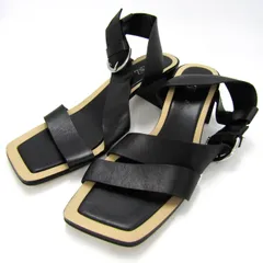 ザラ サンダル スクエアトゥ チャンキーヒール ベルトストラップ 靴 黒 レディース 38サイズ ブラック ZARA 【中古】