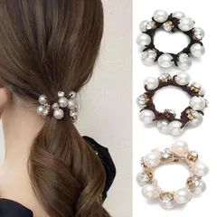【新着商品】ヘアゴム ファッション オフィス ヘアアクセサリー 通勤 大人 おしゃれ シンプル トレンド 小物 髪飾り っぽい シンプル ヘアゴム【3本セット】髪ゴム トレンド おしゃれ かわいい HAPVITAL ギフト (パールクリスタルデザイン)