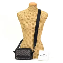 コーチ COACH チャーター クロスボディ シグネチャー ジャカード キャンバス / リファインド カーフ レザー CC069 ショルダーバッグ 斜め掛け カメラバッグ メンズ チャコール (グレー) / ブラック 正規品 美品 中古 mbo16005