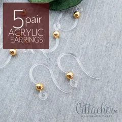 ＊5ペア＊ 樹脂フックピアス パーツ ステンレスボール付き 金色 pe046