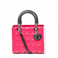 DIOR ディオール ミディアム トリコロール レディ ディオール ジップ フクシア/ブラック/ピンク カナージュラムスキンレザー A
