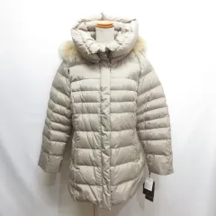 バルマン BALMAIN ダウン コート ジャケット M ベージュ Aライン フード取外し可 ブルーフォックスファー タグ付きのサムネイル