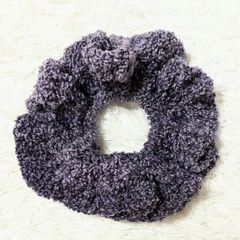 ♡ハンドメイド♡ヘアゴム シュシュ ヘアアクセサリー マーブル毛糸 毛糸 ボリューム 大きい 可愛い １点物 プレゼント パープル バイカラー