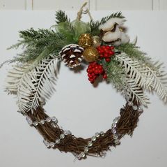 クリスマスリース　ホワイトパール　20cm　X4426