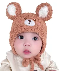 [ｍiaotti] ベビーニット帽子 マフラー 2点セット くま 赤ちゃん 新生児 冬 耳付き 0～3歳 フリーサイズ (ブラウン) [ブラウン] [45.0 cm]