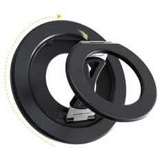 【新発売】 Quexa スマホリング MagSafe対応 両面マグネット式 スマホ落下防止 360度回転 折りたたみ式 2段調整 金属リング付き iPhone、Android全機種対応 (ブラック)