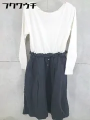 ◇ ViS ビス ウエストゴム 切り替え 長袖 ロング ワンピース サイズF ホワイト ネイビー レディース 【中古】 【1102170002521】