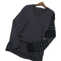 BLACK BARRETT ブラックバレット ニールバレット ウール100％★ ボーダー デザイン Vネック ニット セーター Sz.3 メンズ 灰