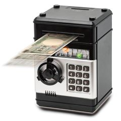 【人気商品】プレゼント バラエティグッズ おもしろ 安心機能搭載 サウンド付 紙幣貯金 セキュリティ パスワード お札 紙幣 貯金箱 (黒×銀) 自動挿入 BANK セキュリティパスワードバンク 紙幣自動挿入 YSN