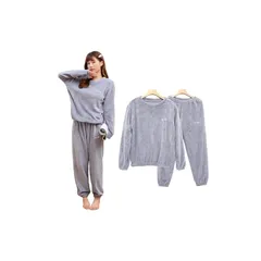 【新品】 [Gfuracefuliayer] パジャマ レディース トップス 長袖 秋 冬 かわいい 無地 刺繍 ルームウェア 上下セット ホーム服 カジュアル 柔らかい 防寒 ルームウェア クルーネック 2点セット サンゴベルベット 可愛い きれいめ 1