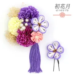 髪飾り 成人式 振袖 袴 2点セット 花 紫 ピンク 白 ちりめん パールビーズ かすみそう 房 大きい 小さい 和装 大人可愛い 日本 No.12-0733