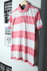 （ M ー L ） Tommy Hilfiger(トミーヒルフィガー) 半袖 カラー Tシャツ ストライプ ピンク- 144DD
