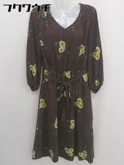 ◇ ◎ ROPE PICNIC ロペピクニック ベルト付 花柄 フラワー 長袖 ロング ワンピース サイズ38 バーガンディ レディース  【1108310001263】