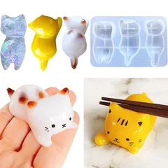 Evergarden ねこ 箸置き シリコンモールド レジン ネコ 猫 にゃんこ 筆置き アクセサリー パーツ イヤリング ピアス キーホルダー シャカシャカ シリコン モールド キャンドル アロマストーン 石膏 手作り 樹脂 粘土 シリコン型 型 キット 0