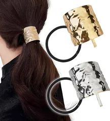 Herbeluemily(ハベルミリィ) ポニーフック 髪飾り メタル ヘアゴム ヘアタイ ヘアカフ バレッタ ヘアクリップ 髪留め(ゴールド＋シルバー)