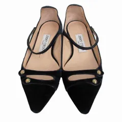 JIMMY CHOO ジミーチュウ ベロア フラット シューズ ポインテッドトゥ ダークネイビー サイズ22.5cm レディース 【中古】