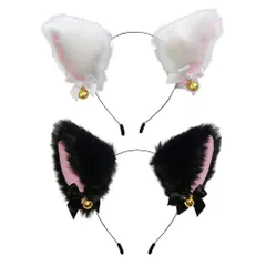 【特価セール】[YFFSFDC] 猫耳 カチューシャ 2色セット 鈴付き リボン付き かわいい ねこ耳 ねこみみ 黒猫 白猫 ふわふわ コスプレ 仮装 小物 ヘアアクセサリー ヘッドバンド イベント 学園祭 ハロウィン