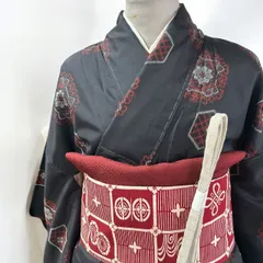 な*ん様 単衣証紙大島紬フルセット4点 新品着物+帯+帯締め+帯揚げ　ゆったり 本場大島紬 着物 未使用 正絹 大島紬 袷 染大島 淡黒 花