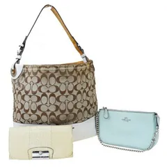【中古】 3点セット コーチ COACH シグネチャー ショルダーバッグ 二つ折り 長財布 キャンバス レザー エナメル 03HE698