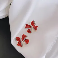 N5830 赤いリボンのピアス レディースピアス シルバー925ピアス