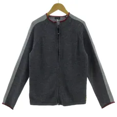 アルマーニ ジーンズ ARMANI JEANS ニット ドライバーズニット セーター モックネック調 ダブルジップ 長袖 イタリア製 ウール混 配色 グレー レッド 赤 Mのサムネイル